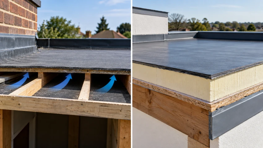 Cold Roof Vs Warm Roof insulation build-up comparison 