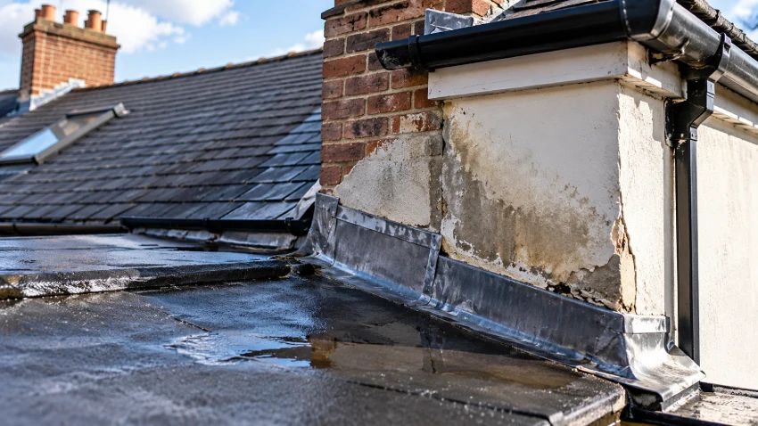 Parapet wall flashing leak